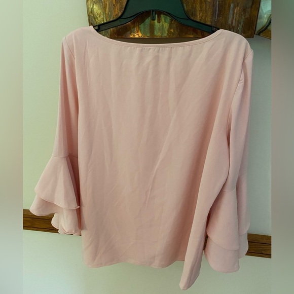 Studio Badgley Mischka pink silver jeweled bell sleeve blouse XL - Picture 2 of 8